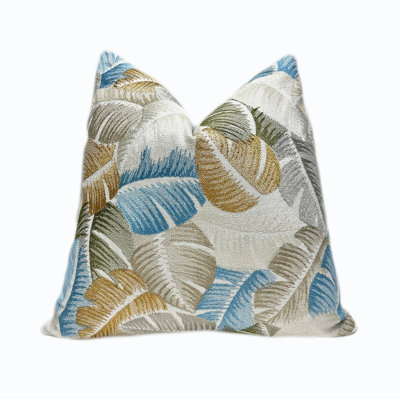 Embroidered Leaves Linen Throw Pillow Cover