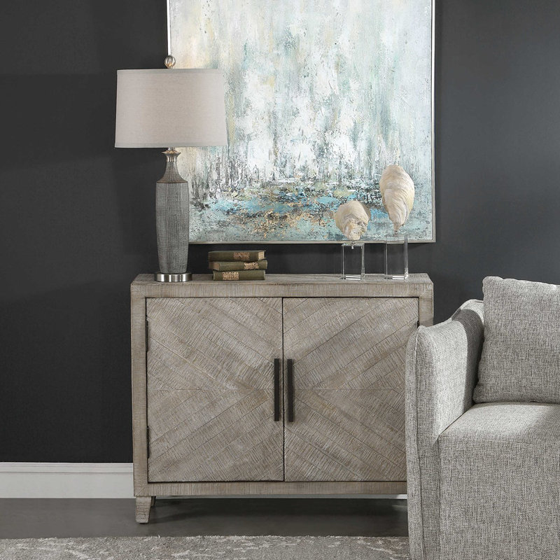 White Wash Fir Wood 2-Door Accent Cabinet
