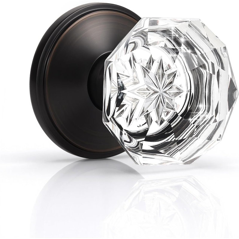 Crystal Dummy Door Knobs Keylesswith Round Rosette, Oil Rubbed Bronze, Single Dummy