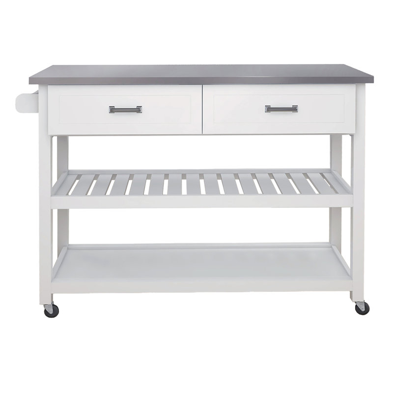 Stainless Steel Table Top Kitchen Cart In White - 2 Drawers For Practical Pantry Setup Cart, Efficient Cabinet Space
