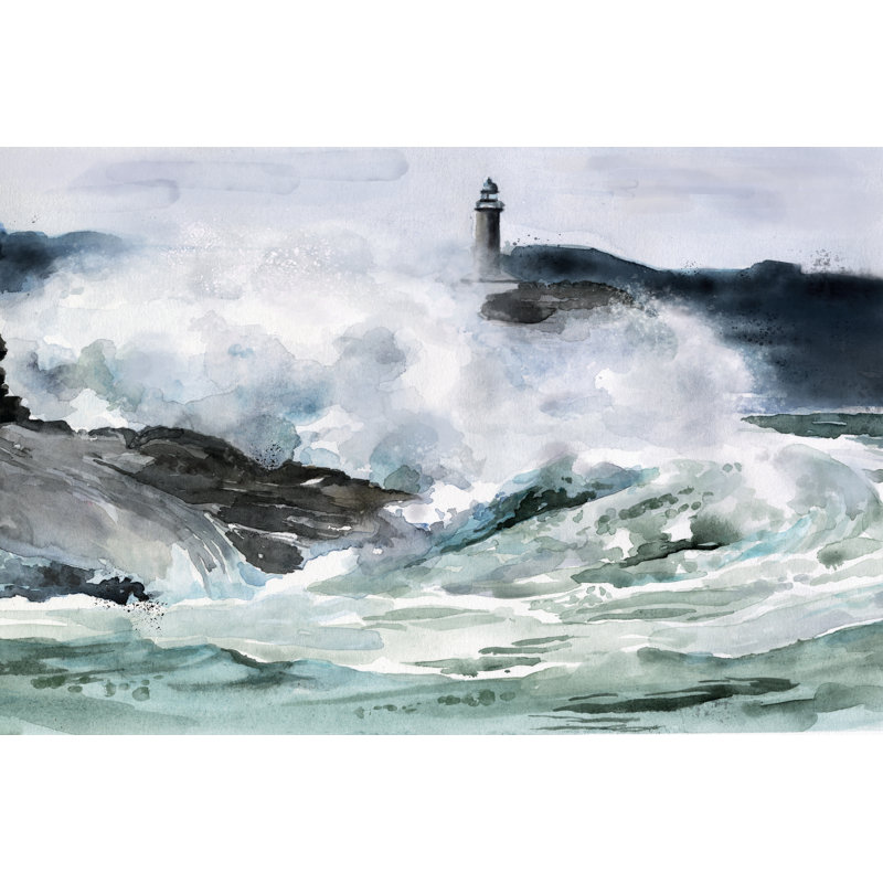 Lighthouse Waves II by Jennifer Paxton Parker - Painting, Black Floater Framed, 61cm H x 91cm W