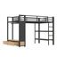 Lit mezzanine double en métal avec garde-robe intégrée, panneau perforé et tablettes de rangement - cadre superposé noir pour économiser de l'espace