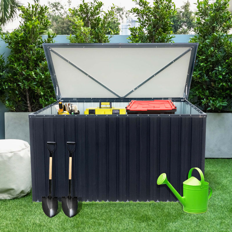 Boîte de rangement extérieure fermée en métal de taille moyenne pour les articles de jardin