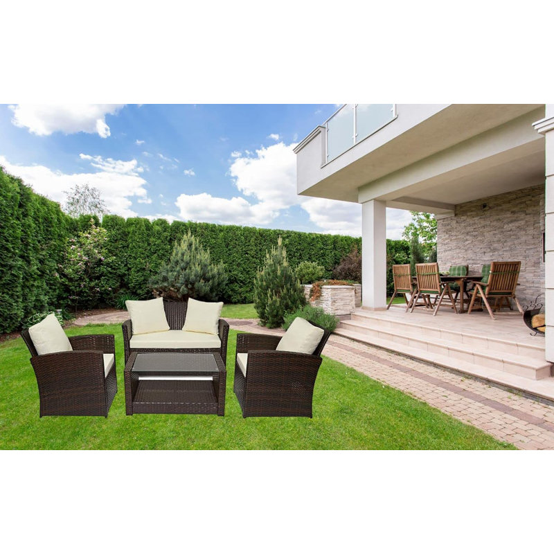 Tavis 4 - Person Garden Lounge Set with Cushions, Cream/Cedar Brown