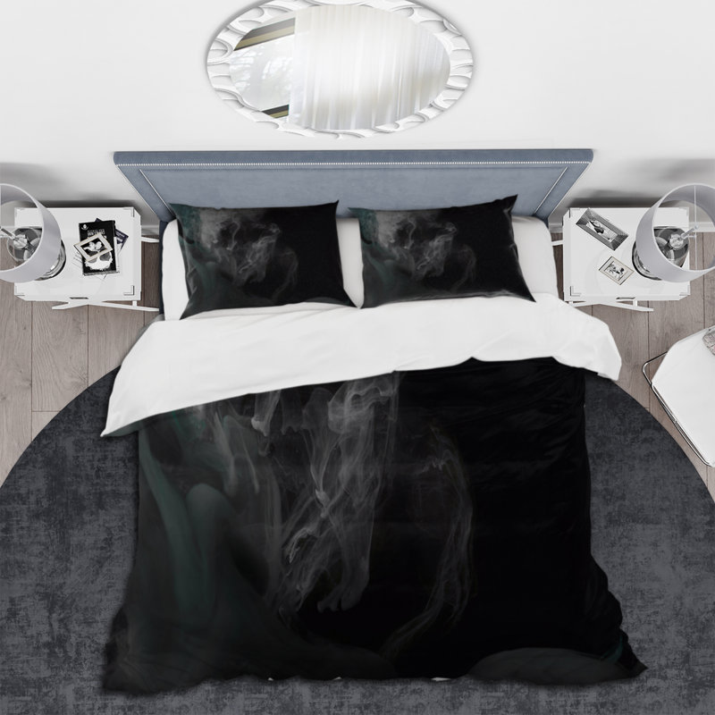 Abstrait gris tourbillonnant fumée I - ensemble de housse de couette moderne - microfibre de polyester