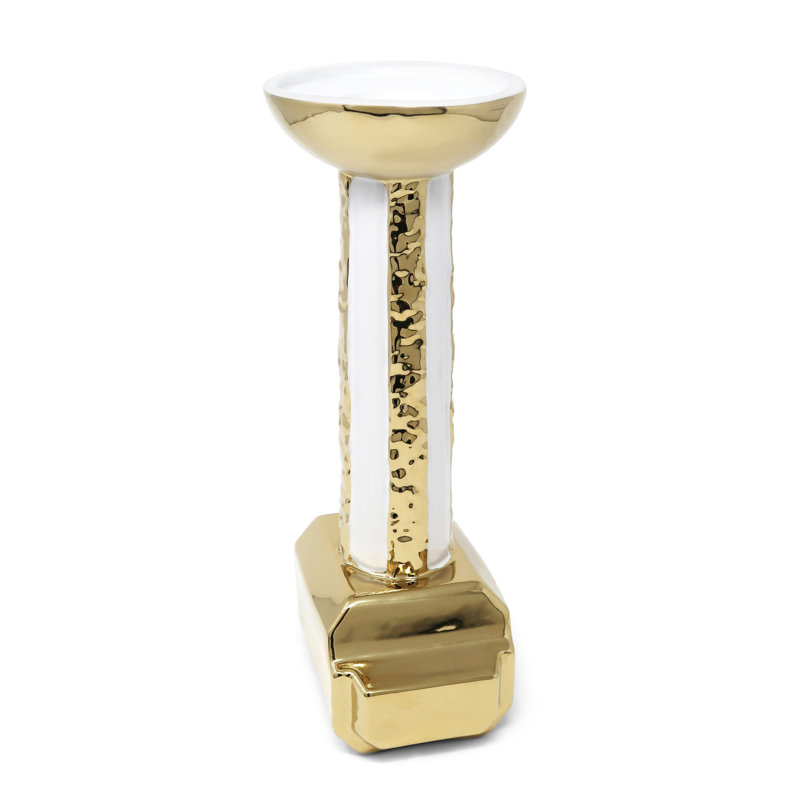 Gold And White Candle Holder Stand, 12.50" H x 5" W x 4.70" D
