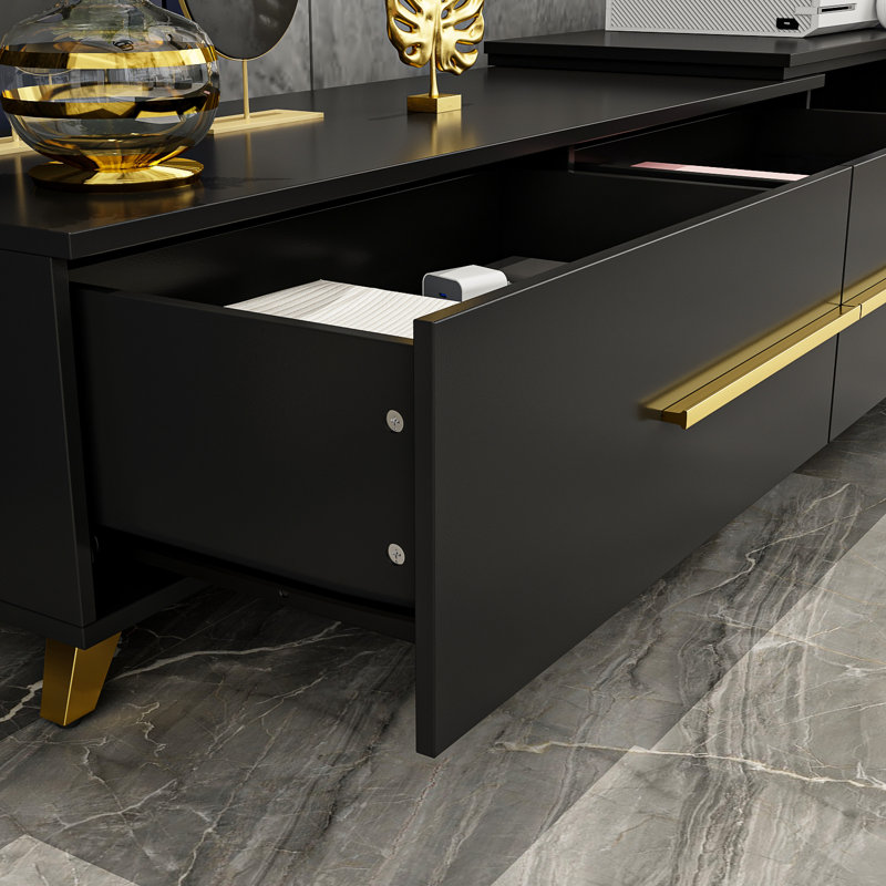 Hoschton Extendable TV Stand with Drawers, Black