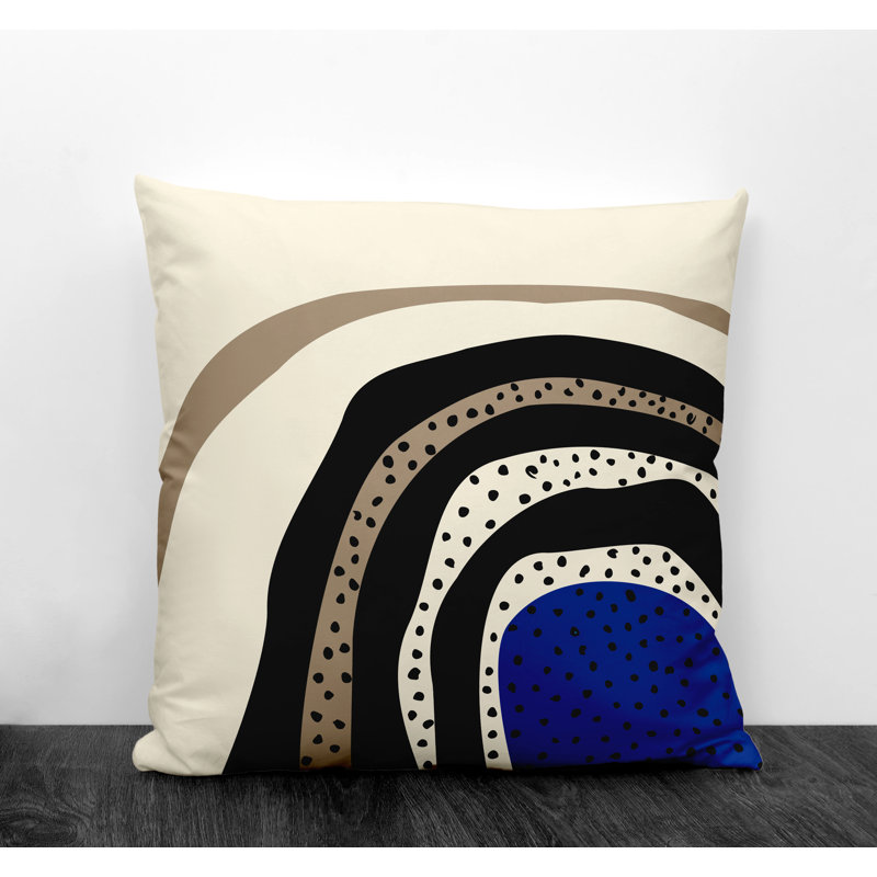 Willow Abstract Spun Polyester Outdoor Reversible Throw Pillow, 19" x 19", Navy Blue/Off White/Beige/Black