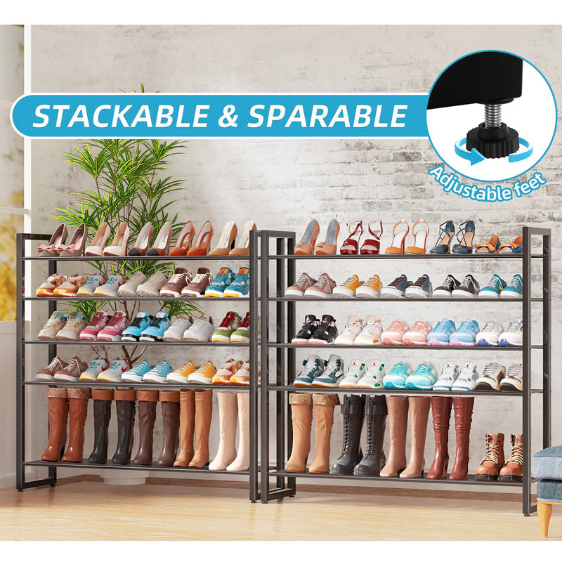12 Tier Stackable Shoe Rack, Metal Wire Grid, Shoe Organizer Storage Shelf