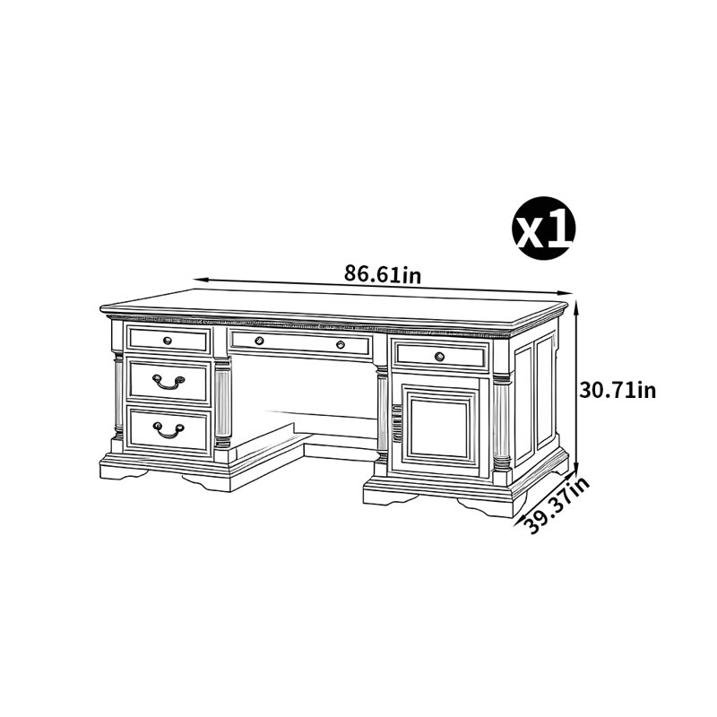 Bureau de style américain, H 30,71 po x l 86,61 po x P 39,37 po