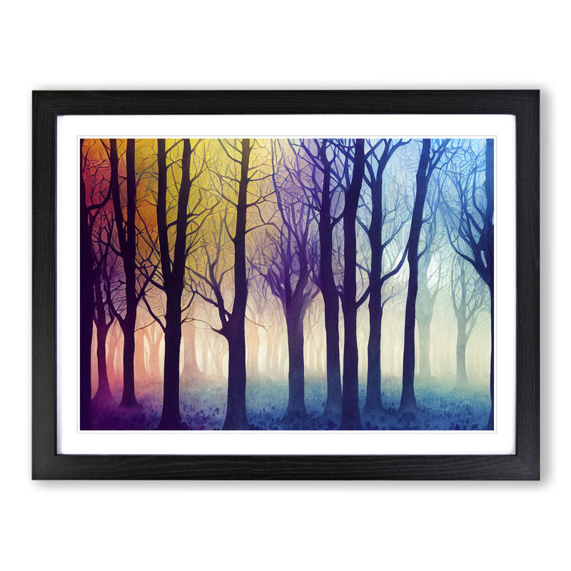 Illuminating Colourful Forest - Single Picture Frame Print, Black, 46cm H x 64cm W x 2cm D