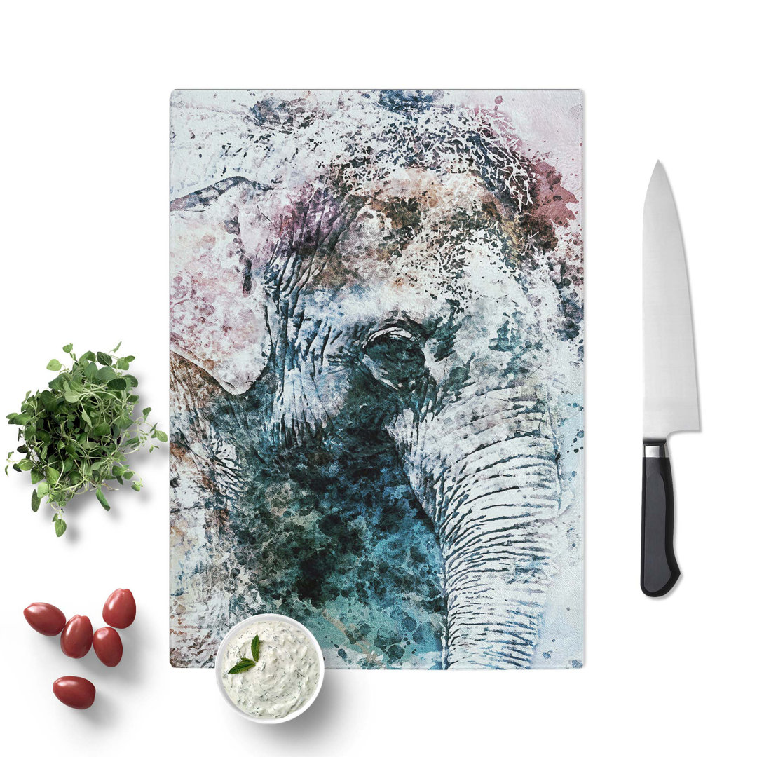Glass Graceful Elephant Portrait in Abstract Chopping Board