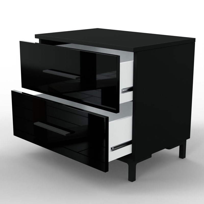 Varonique 2 Drawer Bedside Table, Black, Black