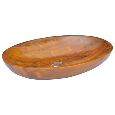 VidaXL Brown Solid Wood Oval Bathroom Sink