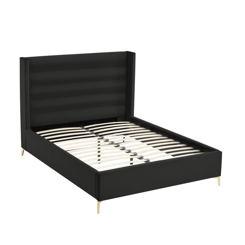 Lit plateforme capitonné à profil bas, Velours noir, Grand