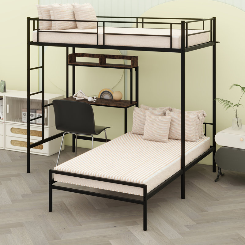 Space-Smart Bunk Bed With Study Desk, USB Charging, Organized Shelves & Upper Safety Guard