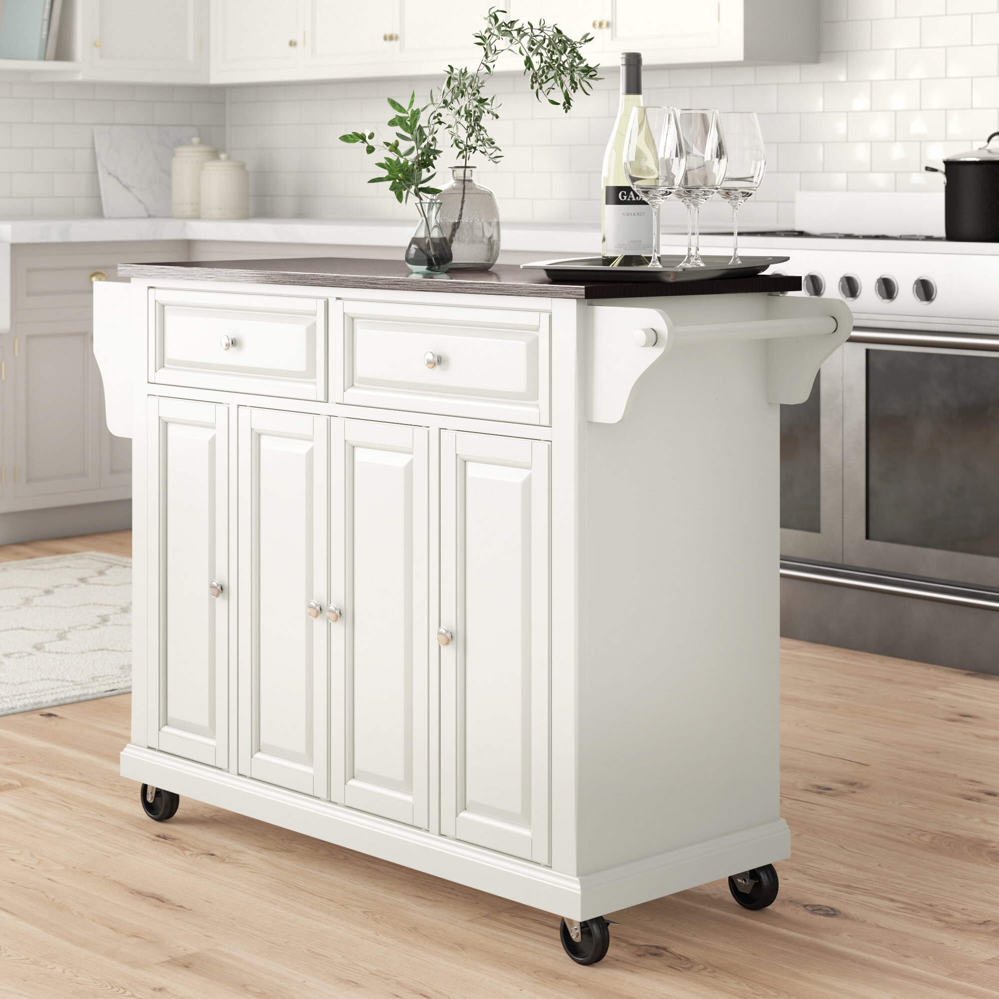 Three Posts™ Haslingden Kitchen Island With Stainless Steel Top 