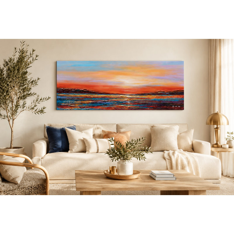 Reproduction d'art sur toile tendue, "Modern Coastal Sunset"