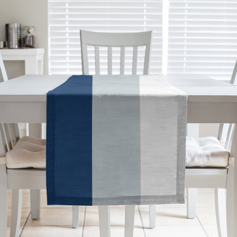 Miami Basketball Table Runner, 90" L x 16" W, Poly Twill, Navy Blue/Silver/White
