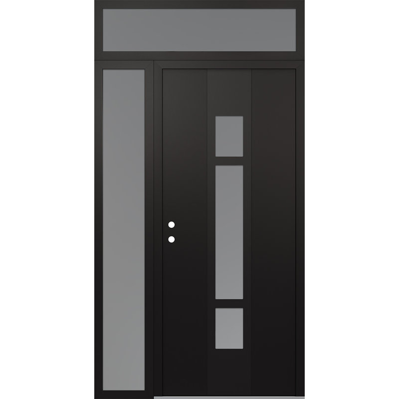 Porte d'entrée avant à panneau en acier Diamond A9 avec panneau latéral et traverse, Droite / vers l'intérieur