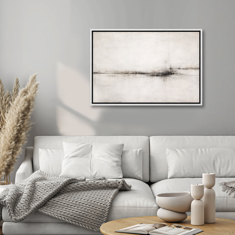 «Minimal Abstract Horizon», art mural encadré à fines lignes noires, H 16 po x l 24 po, Blanc