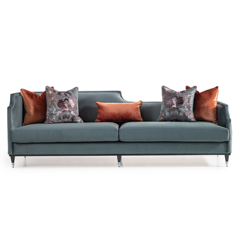 La Francaise 105'' Square Arm Sofa, Teal Blue Velvet
