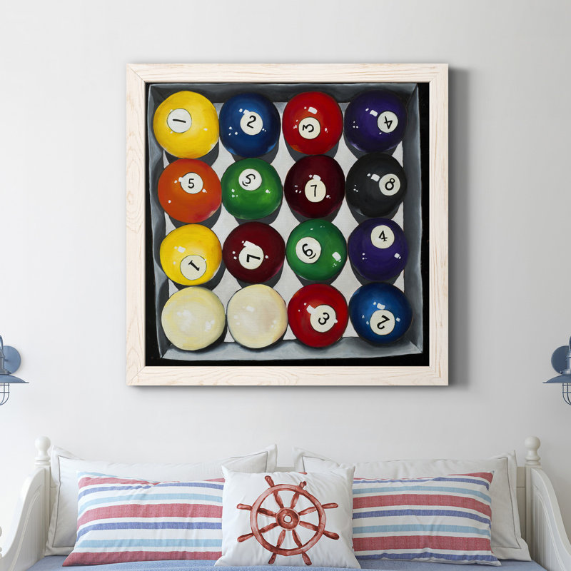 Rétro billard - Toile encadrée de qualité supérieure - prête à être accrochée, Cadre blanc, H 27,5 po x l 27,5 po x P 1,5 po