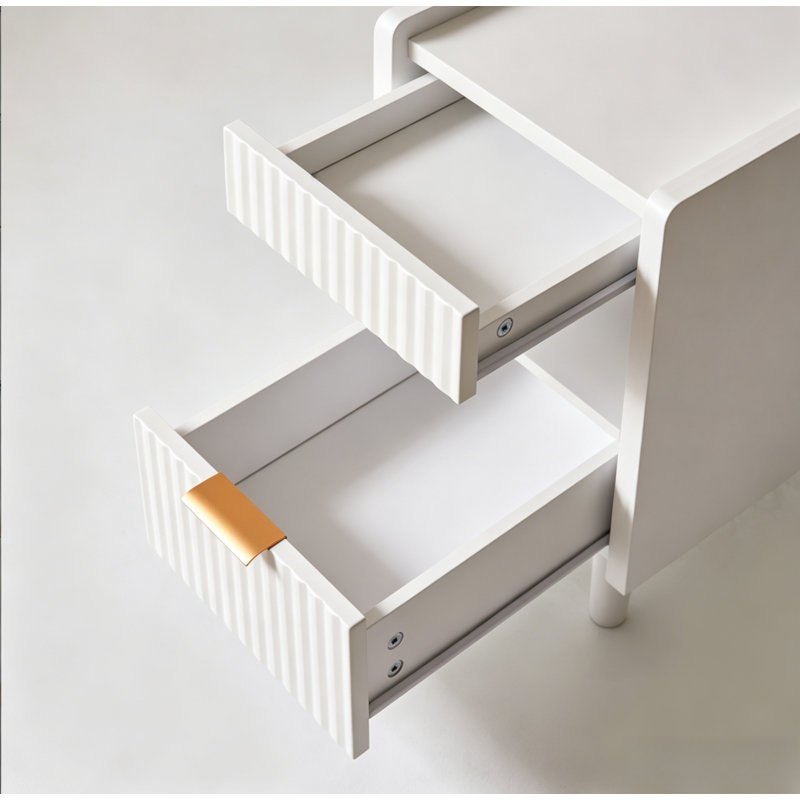 Tables de chevet cannelées blanches 2 pièces, tables de chevet modernes en bois avec tiroir, compartiment de rangement ouvert et pieds en bois, petites tables de bout latérales pour la chambre à coucher