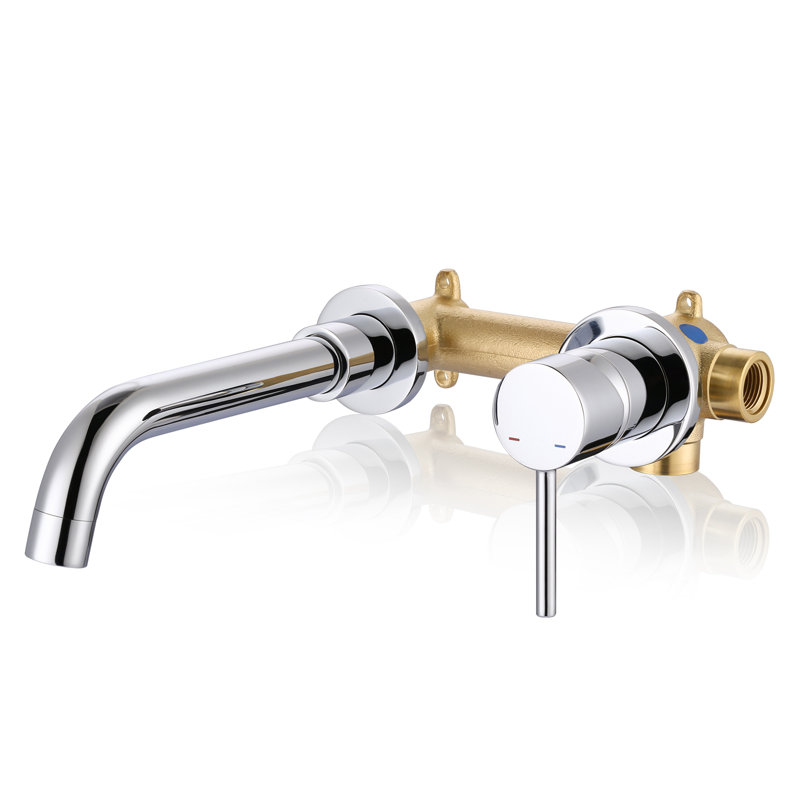 Chrome Wall Mount Single Handle Bathroom Faucet with Swivel Spout
