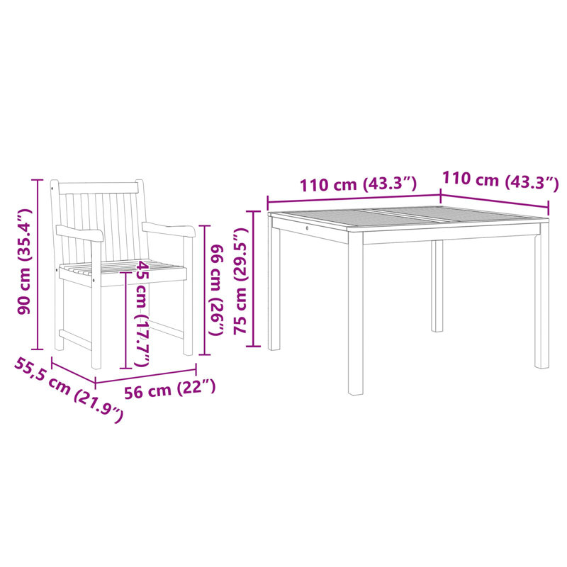 4 - Person Wood Patio Dining Set with Rectangular Table
