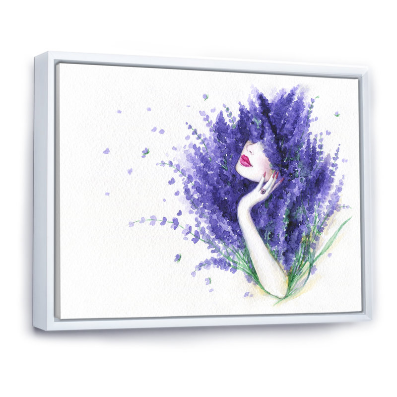 «Purple Elegant Fashion Woman Portrait», impression sur toile encadrée, H 16 po x l 32 po x P 1,5 po, Cadre flottant blanc