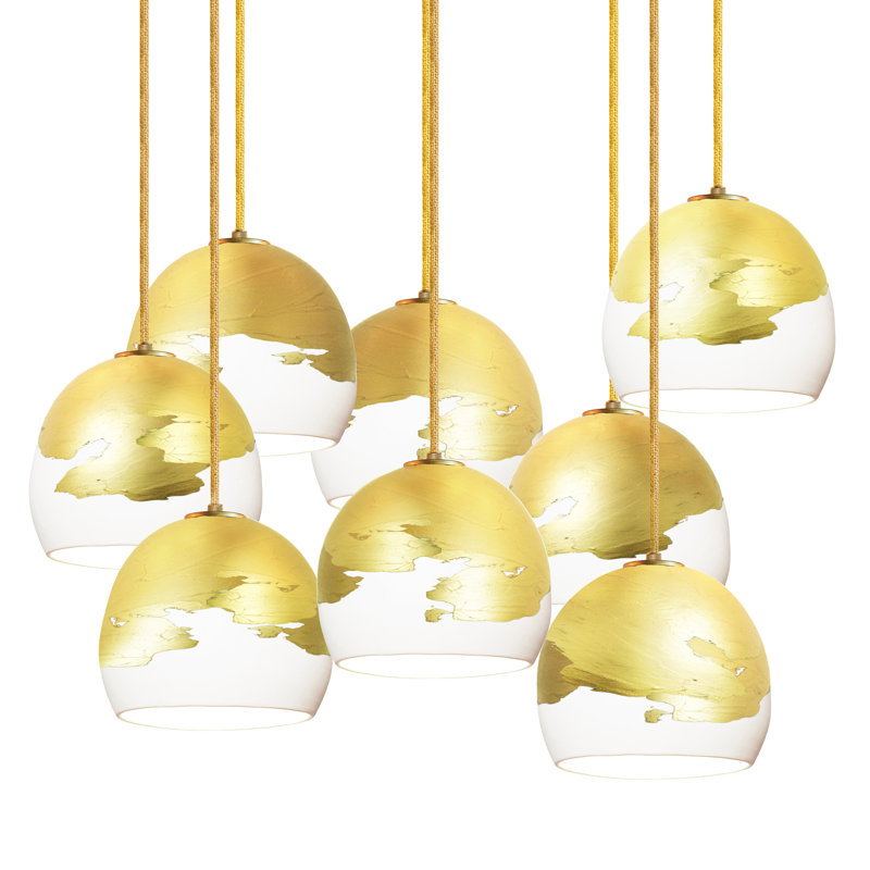 8 - Light Crystal Chandelier, 120" H x 18" W x 18" D, White/Bronze, Brass Braided Cord