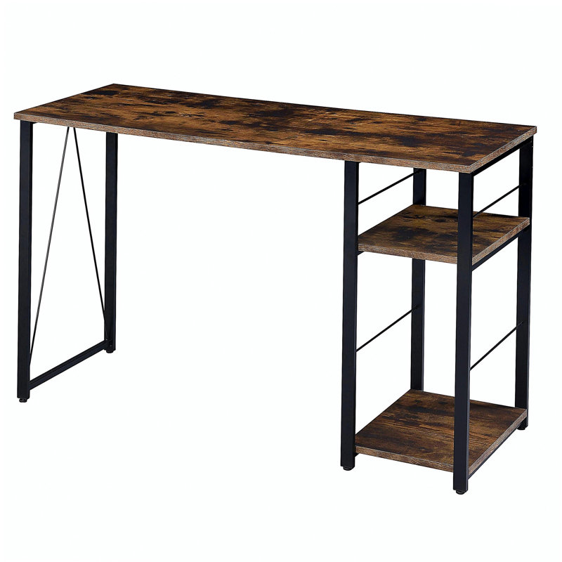 Bureau d'écriture rectangulaire à 2 tablettes en chêne patiné et noir, Brun / Noir
