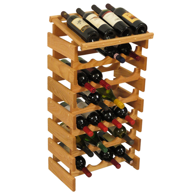 Geis 28 Bottle Solid Wood Floor Wine Bottle Rack, Light Oak, 39.5" H x 17.62" W x 12.87" D