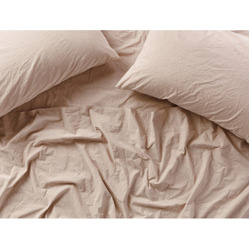 Crinkled 100% Cotton Percale Fitted Sheet, Hazel Chambray, King Fitted Sheet