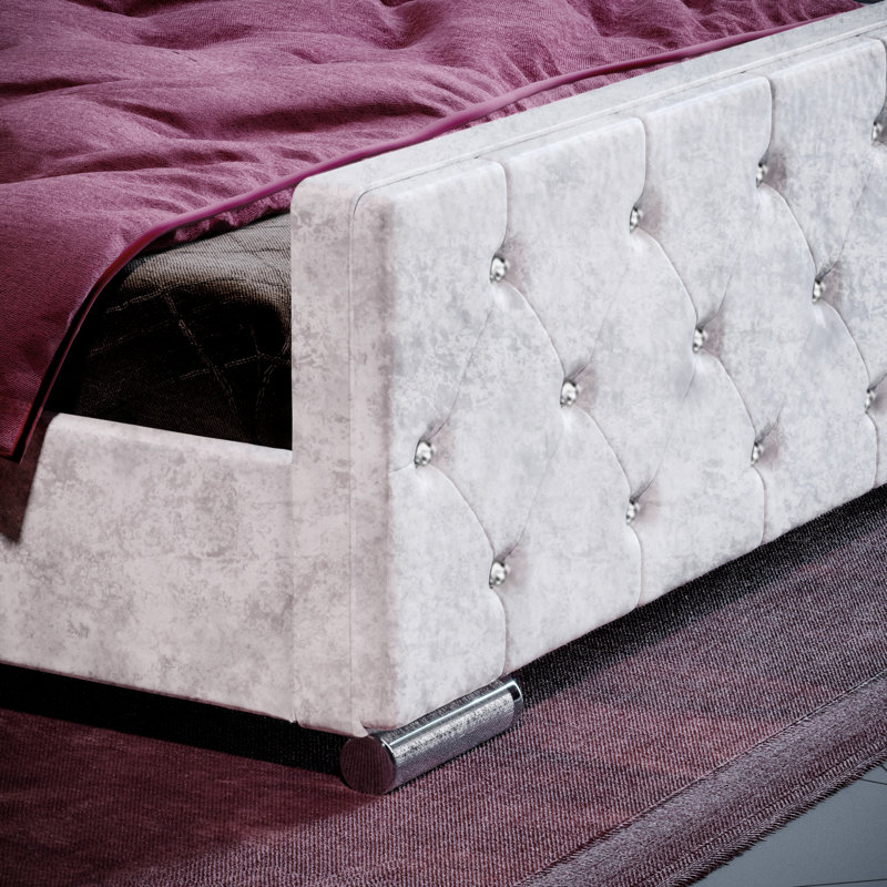 Kali Upholstered Bed, Crushed Velvet Silver, Double (4'6)	