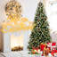 Arbre de Noël 7,5 pi avec branches enneigées, 500 lumières DEL blanc chaud, baies rouges, pin, conception à charnières pour une installation rapide de support en métal Pe + Stable