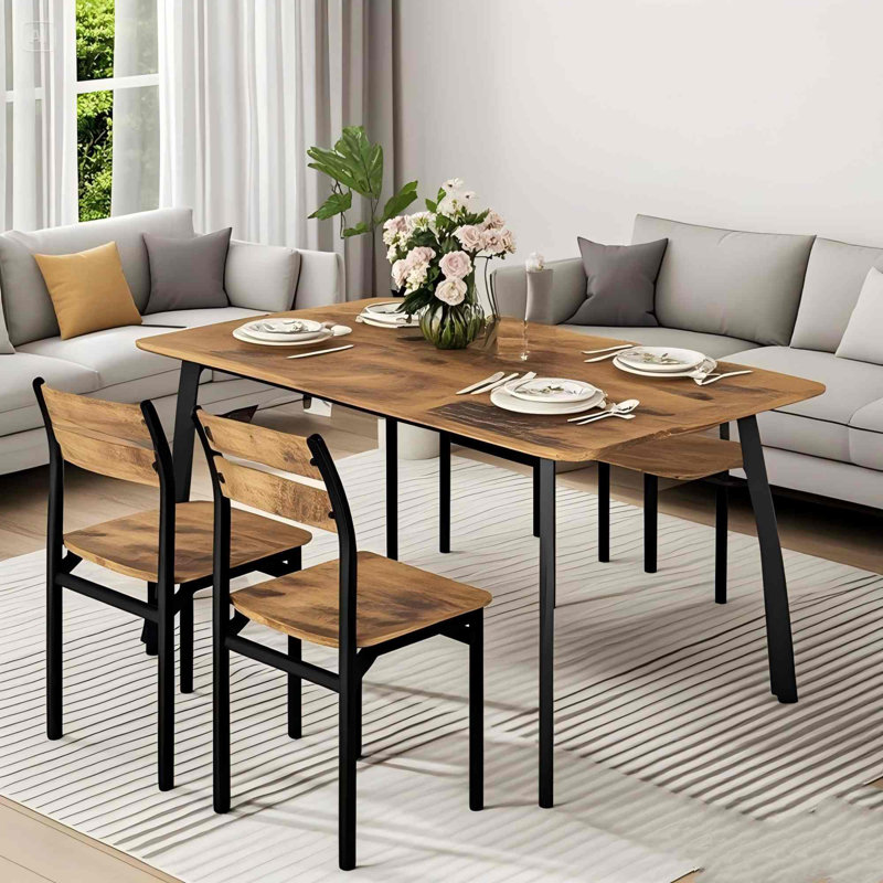 Dining Table Set For 4, 5-Piece Kitchen Table Chairs Set, Rectangle Dining Room Table Set With Four Chairs And Wooden Table Top For Kitchen And Dining Room, Brown