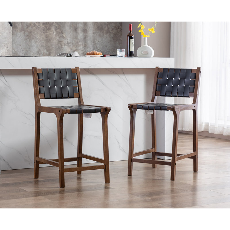 Tabouret de bar et de comptoir en bois massif Pangita, Cadre noir / noyer, Tabouret de comptoir (hauteur du siège de 23,5 po