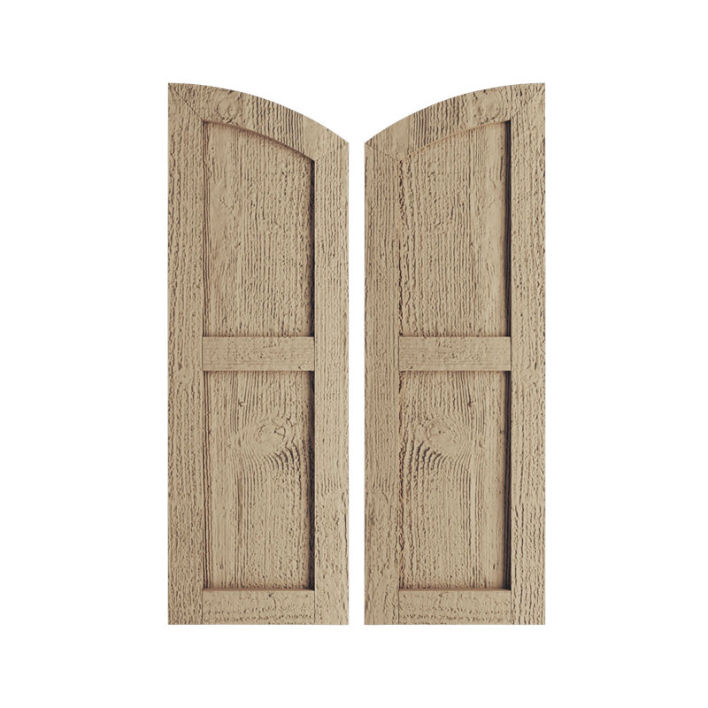 Primed Tan Faux Wood Elliptical Top Shutters, 12" x 56"