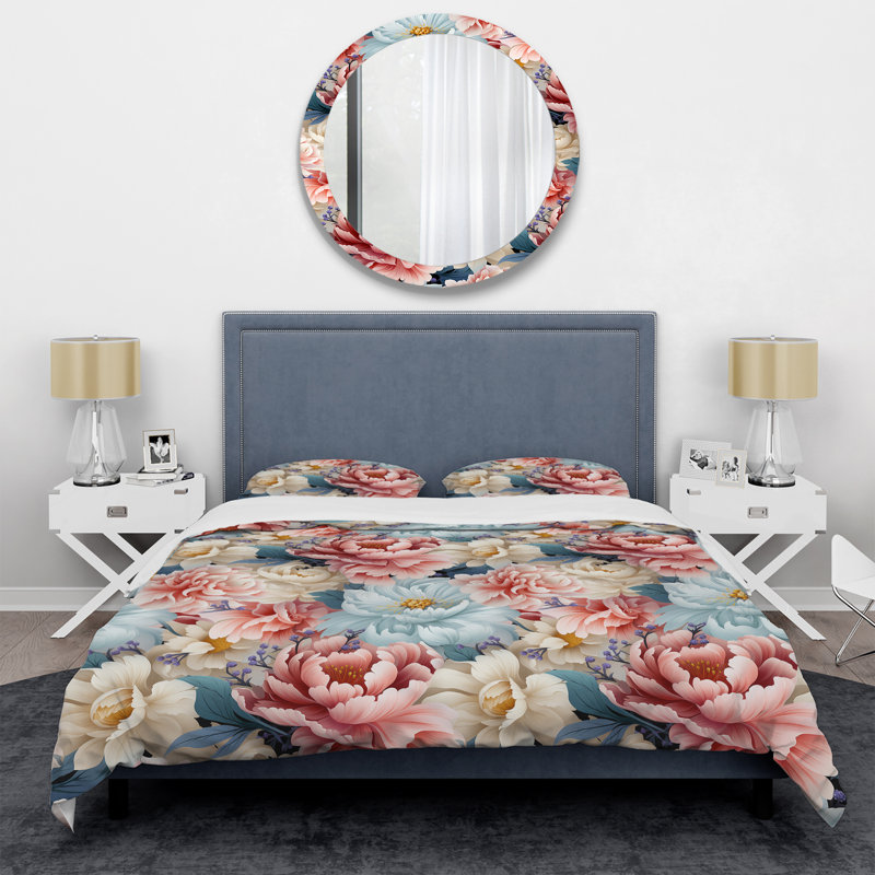 Blue And Beige Victorian Charm Pattern I - Ensemble de housse de couette à motif floral