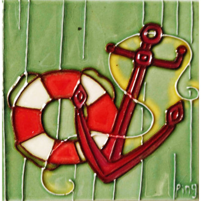4x4" Anchor Ceramic Art Tile Wall Decor and Drink Holder