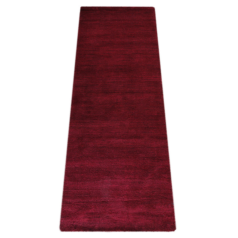 Hand Knotted Loom Wool Eco-Friendly Area Rugs -Runner, Dark Red Color, Plain Solid Design, High Pile Thick Handmade Anti Skid Area Rugs for Living Room, Bed Room