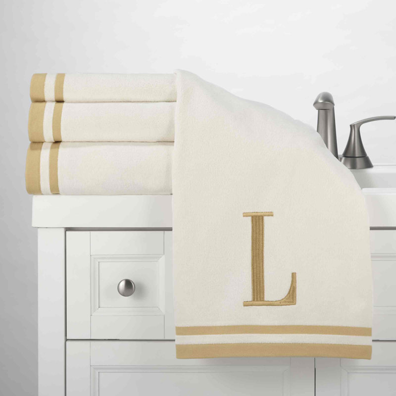 GRY/IVR Monogram Towel Set, 3 Piece Towel Set, Ivory