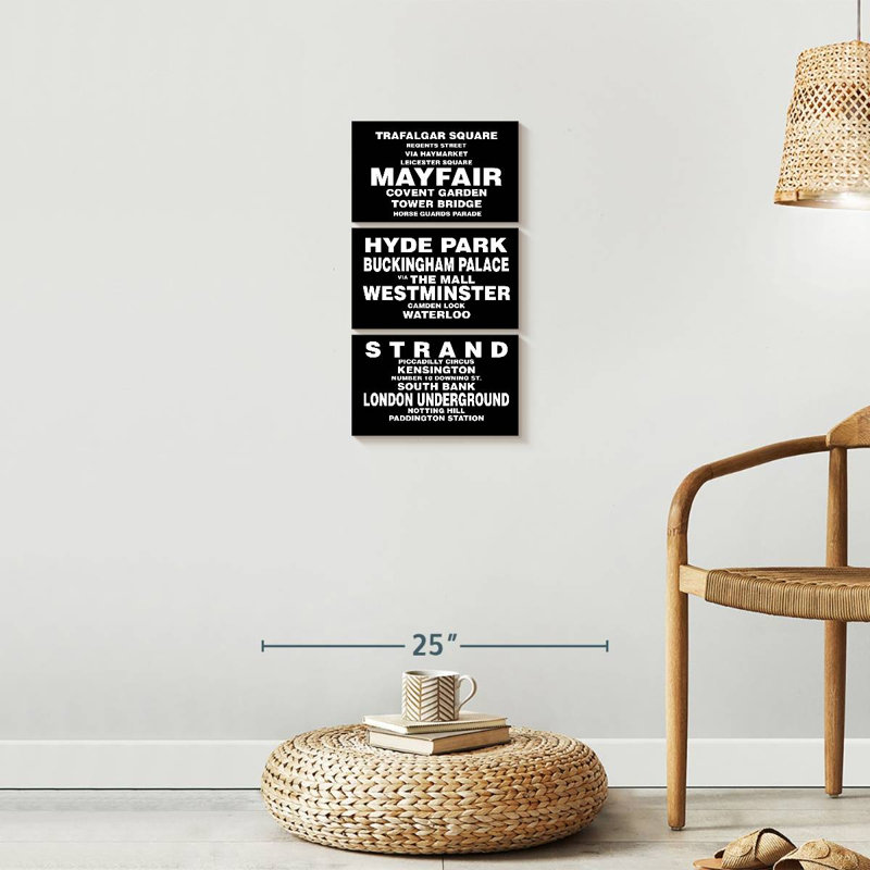 «Travel And Adventure Quotes London Bus Roll On Canvas», reproduction de 3 pièces, H 27 po x l 12 po x P 1 po