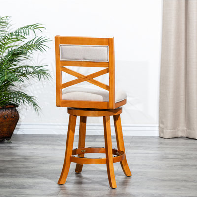 Tabouret de bar pivotant de 30 po de couleur naturelle, avec siège décoratif en tissu beige captivant, teinte naturelle et délicat