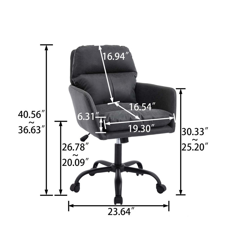Modern Upholstered Office Chair with Adjustable Height, PU Leather Swivel Desk Chair for Home Office, Bedroom or Vanity