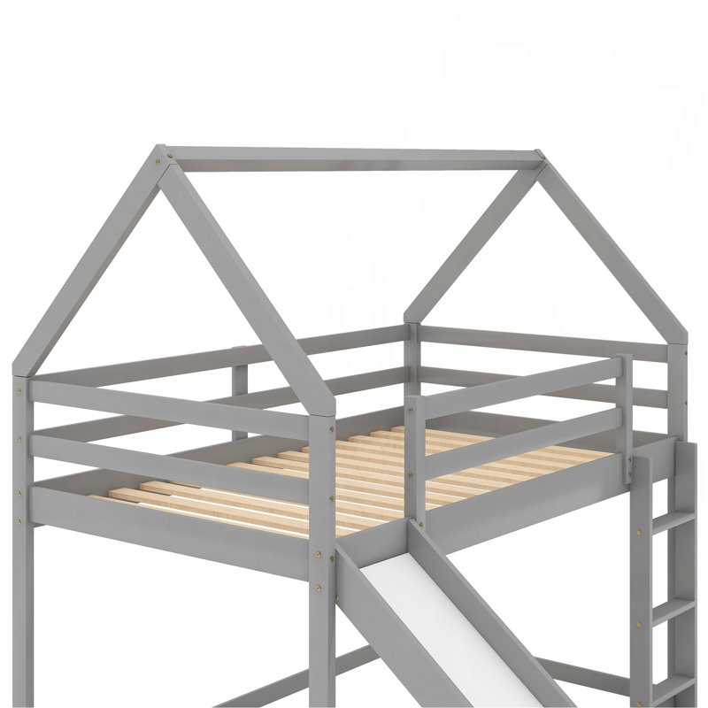 Lit simple superposé avec glissoire et échelle, gris
