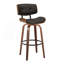 Tabouret de bar à hauteur fixe avec pivot en bois et similicuir avec repose-pieds rond en métal noir - ensemble de 2