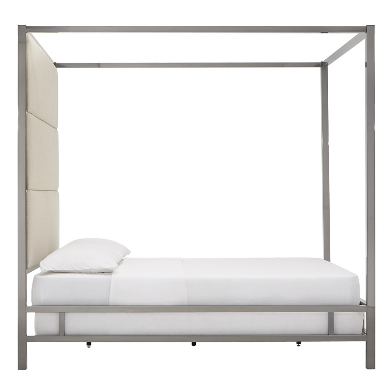 Moyers Upholstered Metal Canopy Bed, Black Nickel/Heathered Dark Grey Linen, Queen